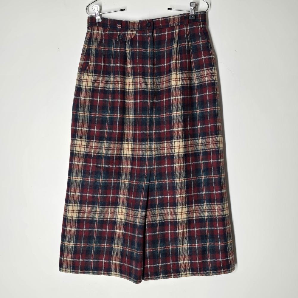 Vtg The Villager Plaid Academia Midi Skirt Wool Blend Slit Size 12 Old Money